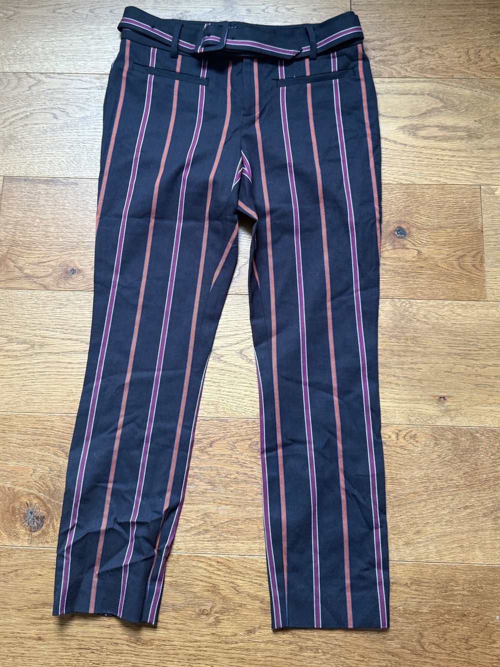 Anthropologie The Essential Slim Striped Pants stripe pattern and matching belt